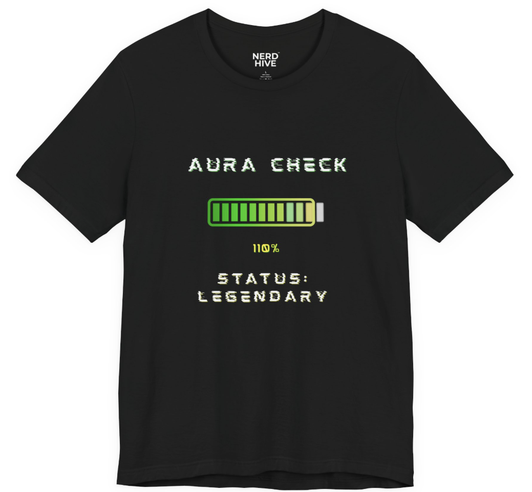 Brain Rot shirt design: Aura Check LEGENDARY 110% epic gaming status tee