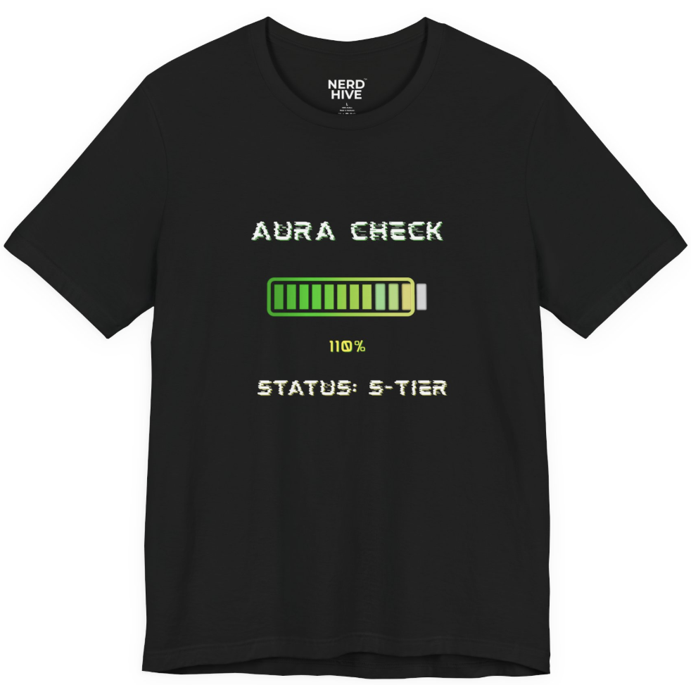 Brain Rot shirt design: Aura Check S-TIER 110% maxed out gaming status tee