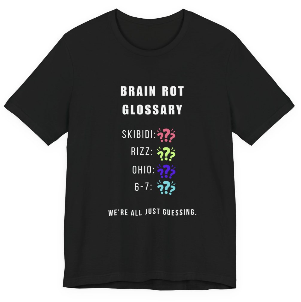 Brain Rot shirt design: Brain Rot Glossary Skibidi Rizz Ohio 6-7 We're All Just Guessing meme tee