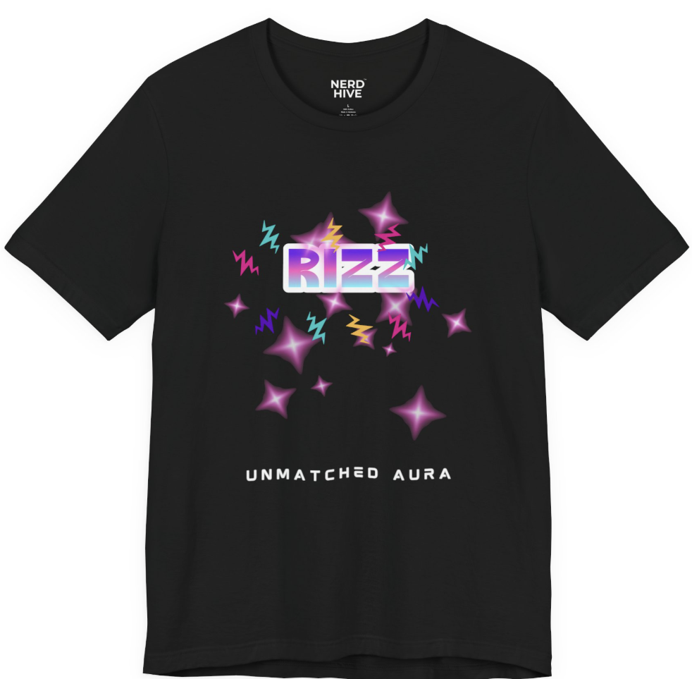 Brain Rot shirt design: RIZZ Unmatched Aura anime energy Gen Z humor tee