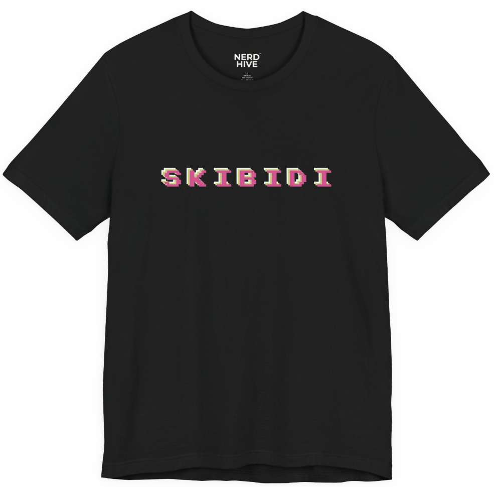 Brain Rot shirt design: SKIBIDI glitch text Gen Z humor tee