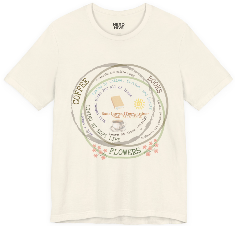 Coffee Books and Flowers Triple Venn Diagram Cottagecore shirt