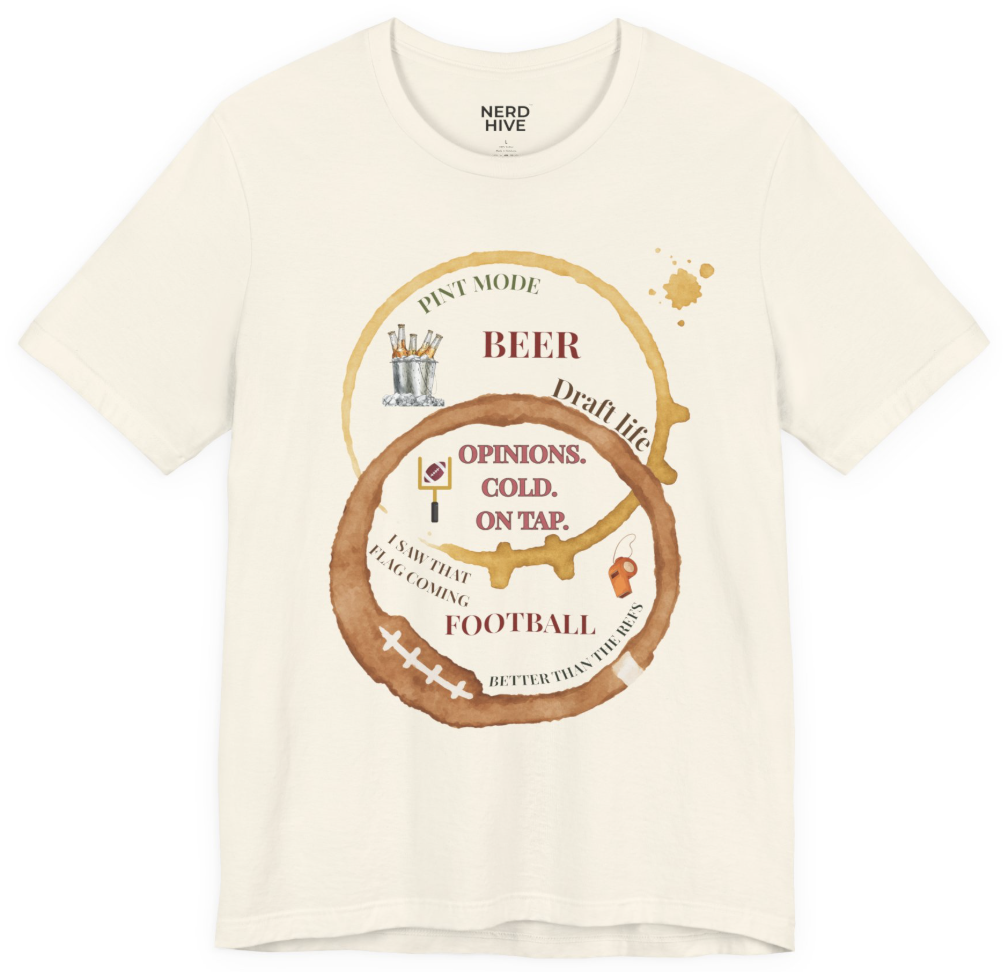 Nerd Fusion shirt: Opinions Cold On Tap Beer Football Venn Diagram Game Day Tee