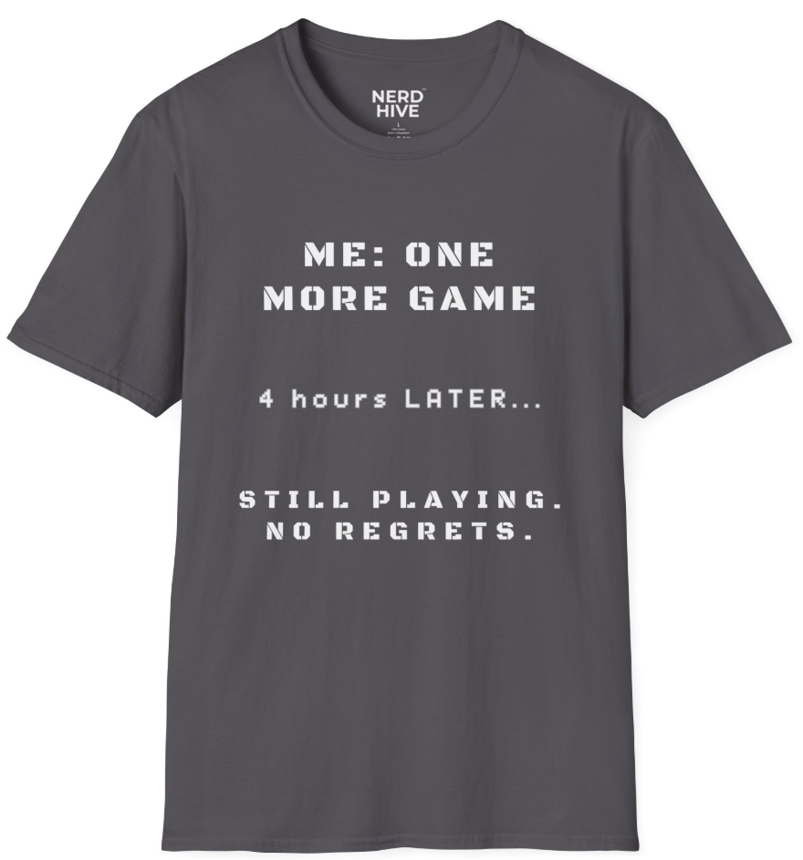 One More Game gaming shirt dark colors mockup