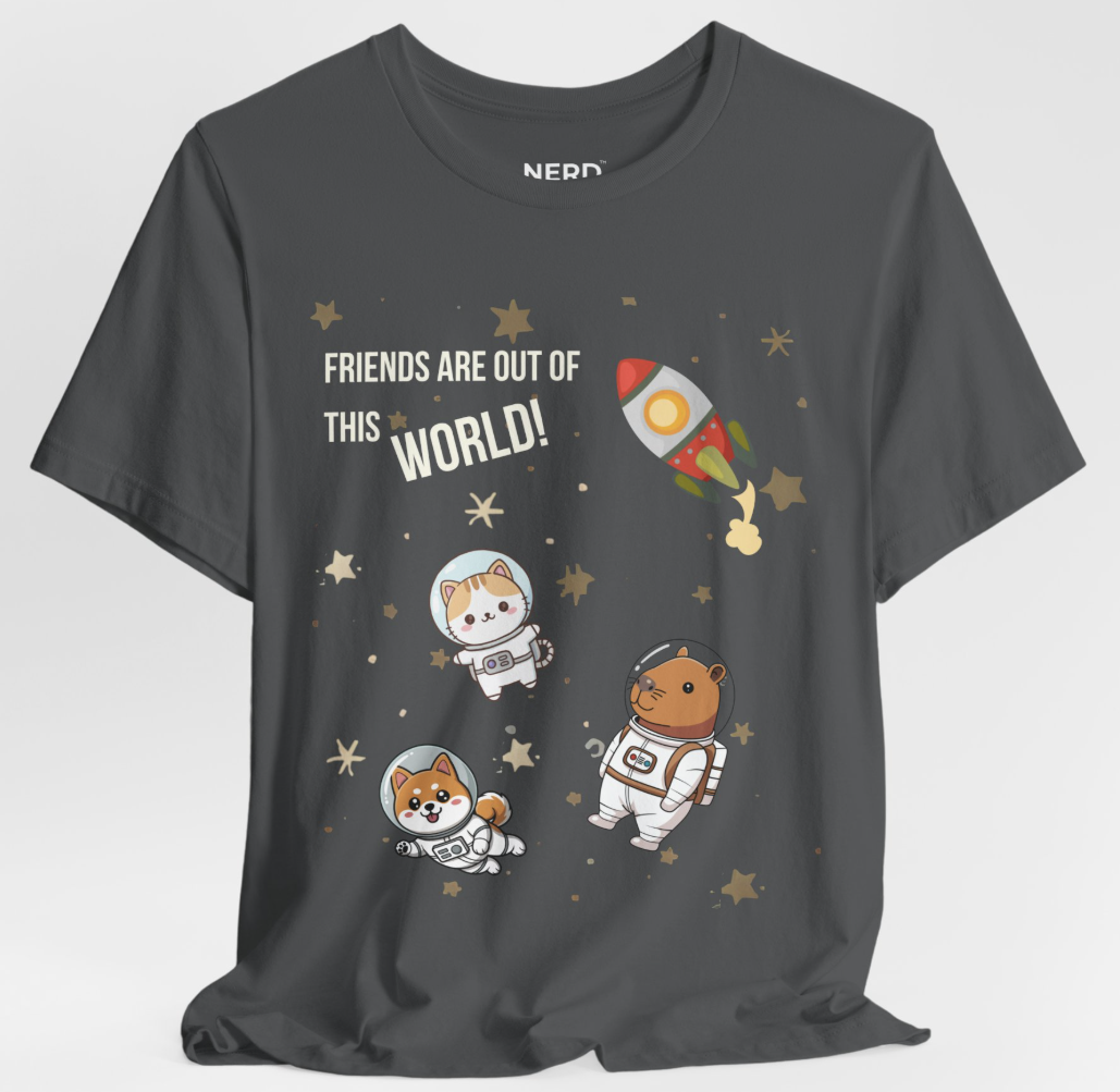 Friends Are Out of This World space design adult size tee