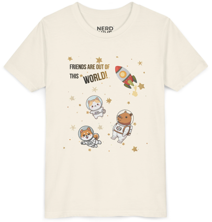 Friends Are Out of This World space design kids size tee
